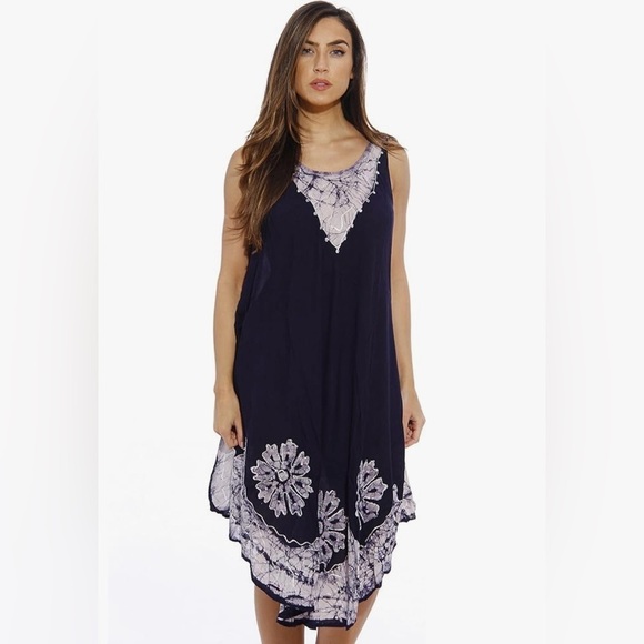 Riviera Sun Dresses & Skirts - 🌊 Riviera Sun Navy Embroidered Handkerchief Hem Dress — Free Plus